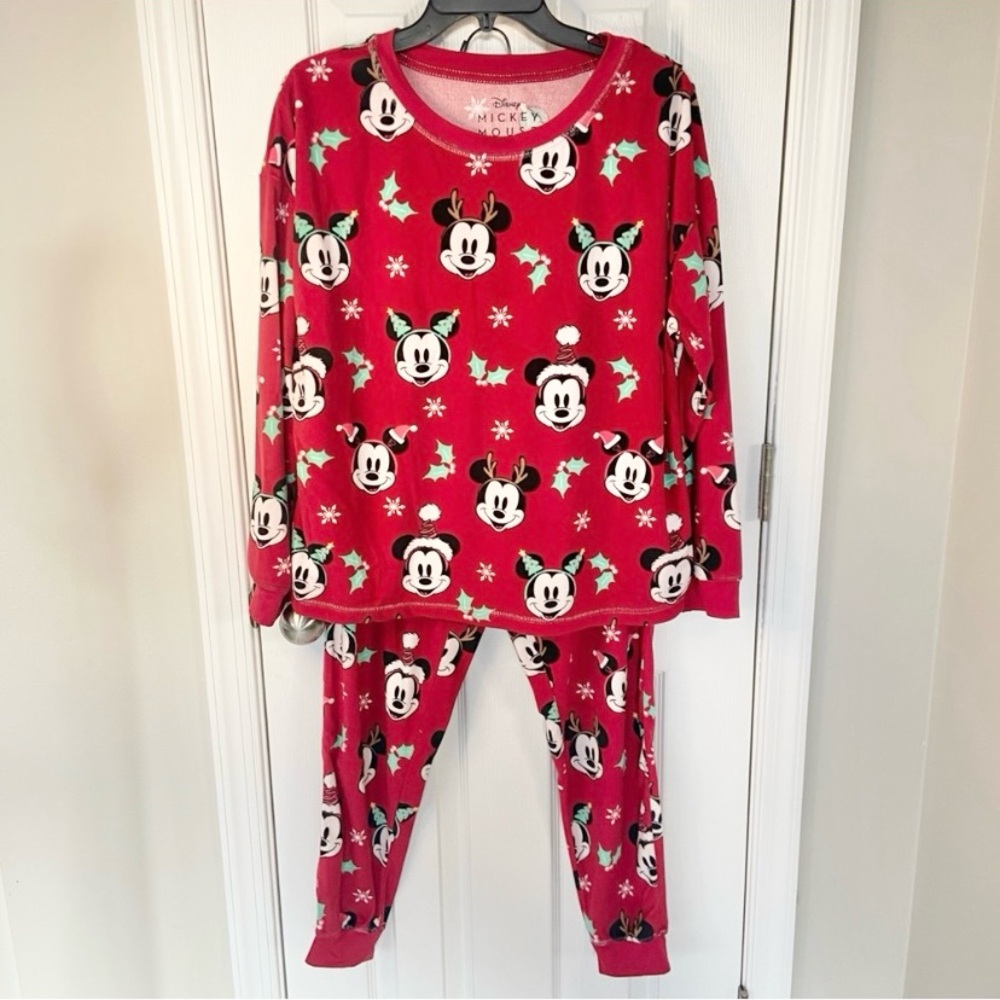 Disney Mickey Mouse 2 Piece Christmas Pajama Set Women’s Size Large